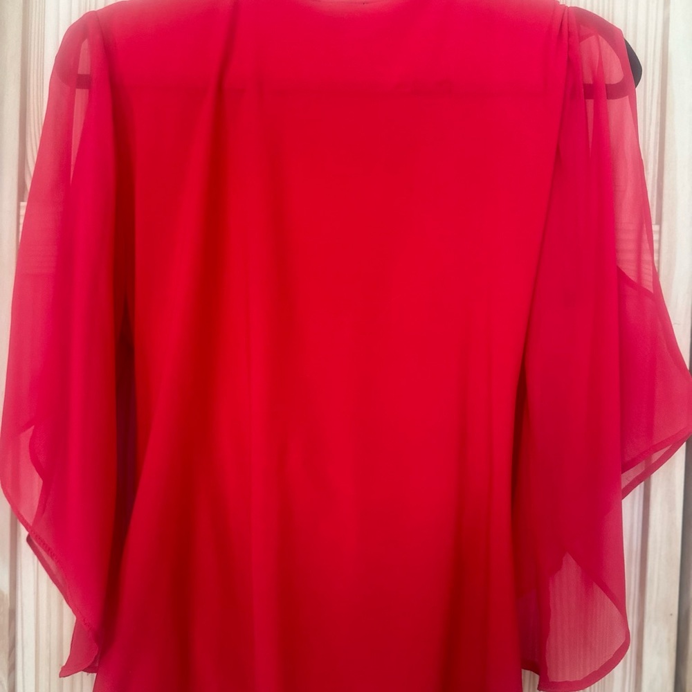 MSK Vibrant Red Embellished Blouse with peek-a-boo sleeves a very festive top - Picture 5 of 6